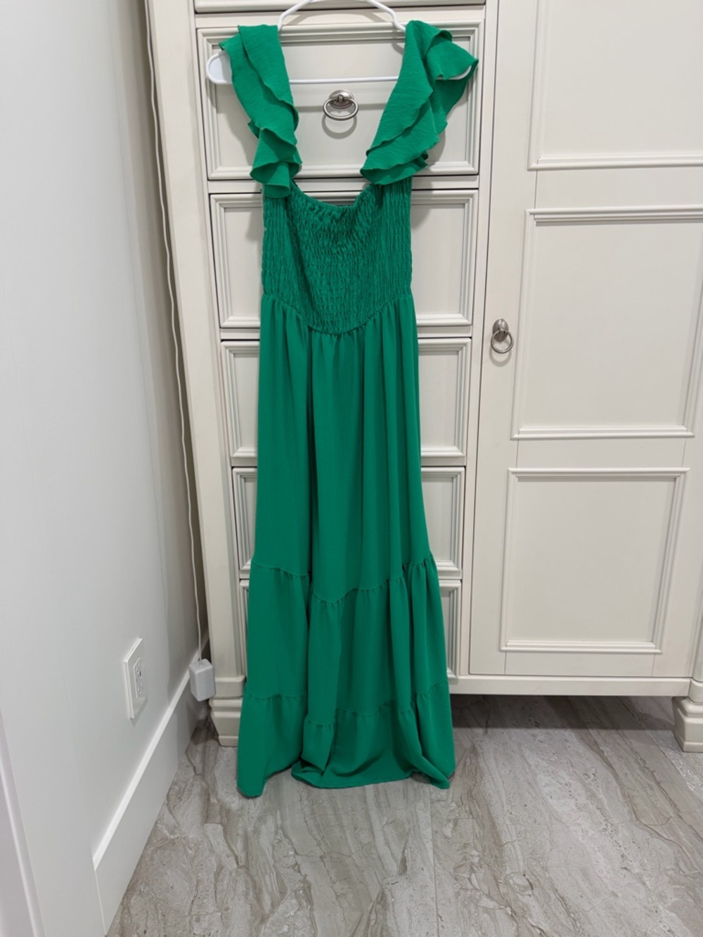 Ces Femme Emerald Green Strapless Ruffled Maxi Dress